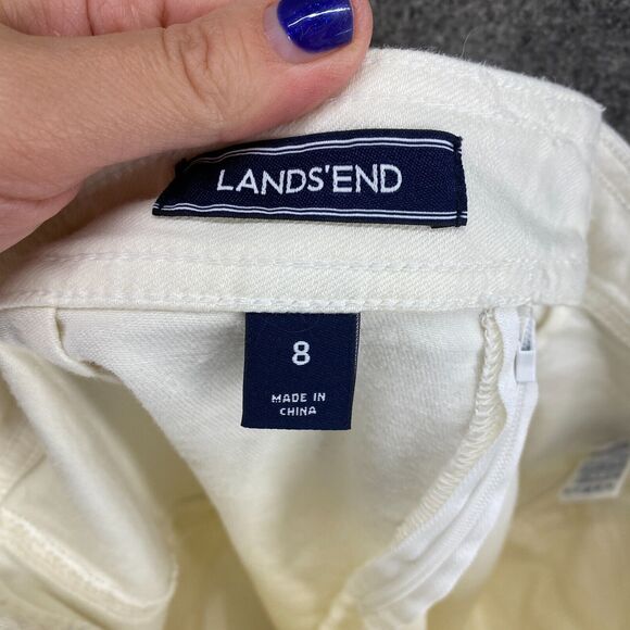 Lands' End Skirt Women 8 White A-Line Midi Mid Rise Zipper Cotton Pockets Denim - Picture 8 of 10